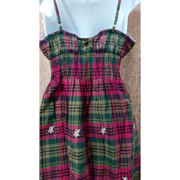 Green & pink plaid knee length pull on dress - Picture 9 of 16